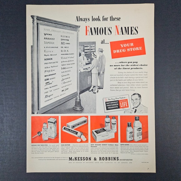 1951 Druggists of America McKesson & Robbins Inc Vintage Print Ad Pharmacy Scene - Picture 1 of 6